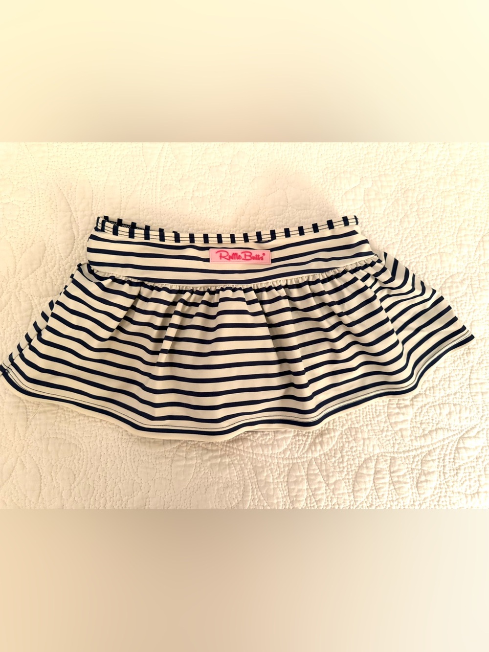 Ruffle Butts Navy & White Striped Ruffle Swim skirt bottom size 10 (L) large